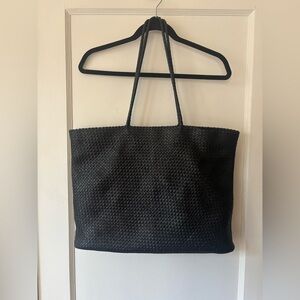Quince Black Leather Woven Tote